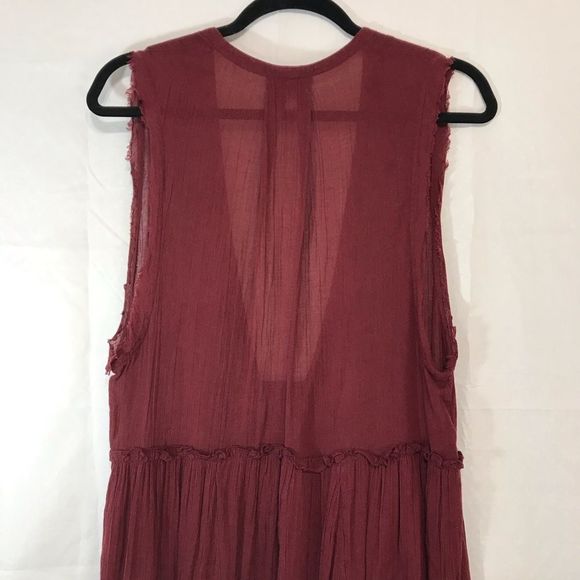 INTIMATELY FREE PEOPLE Sz XS Maroon Red Short-Sleeve Sheer Maxi Dress; Preloved - Picture 5 of 7